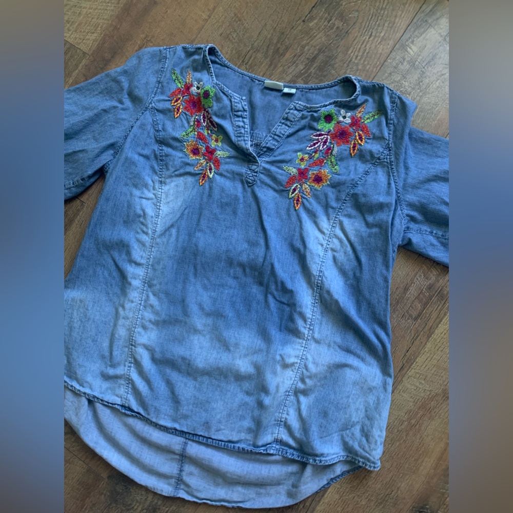Westbound Blue Blouse with Floral Embroidery - Picture 2 of 10